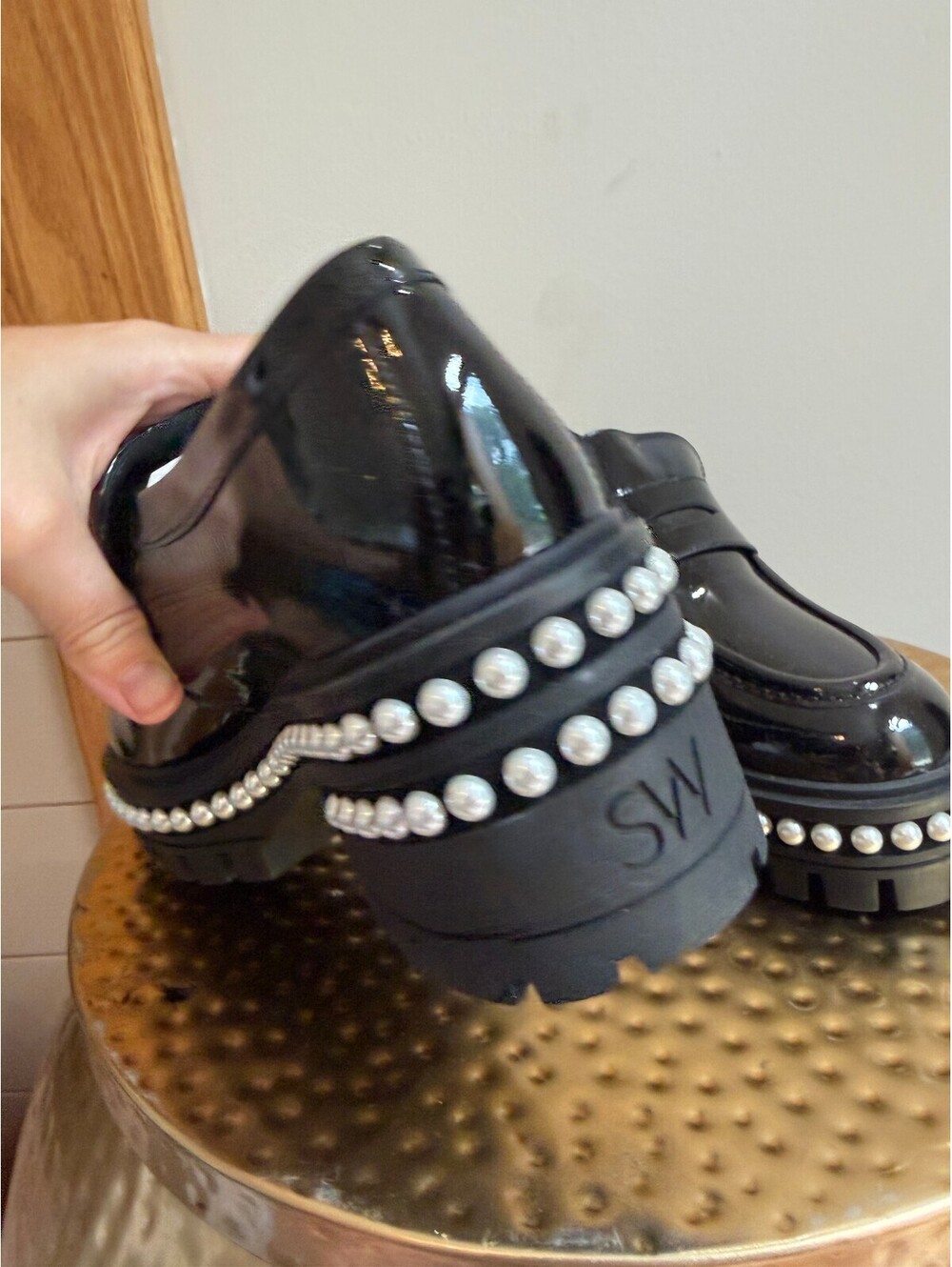 Soho Patent Pearly Penny Loafers Size 8 Black Patent Leather Chunky Loafers - Picture 15 of 15